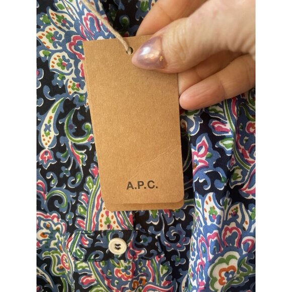 NWT A.P.C. Dress Women's Blue Paisley Print Belted Shirtdress Size 40 Medium - Picture 11 of 12
